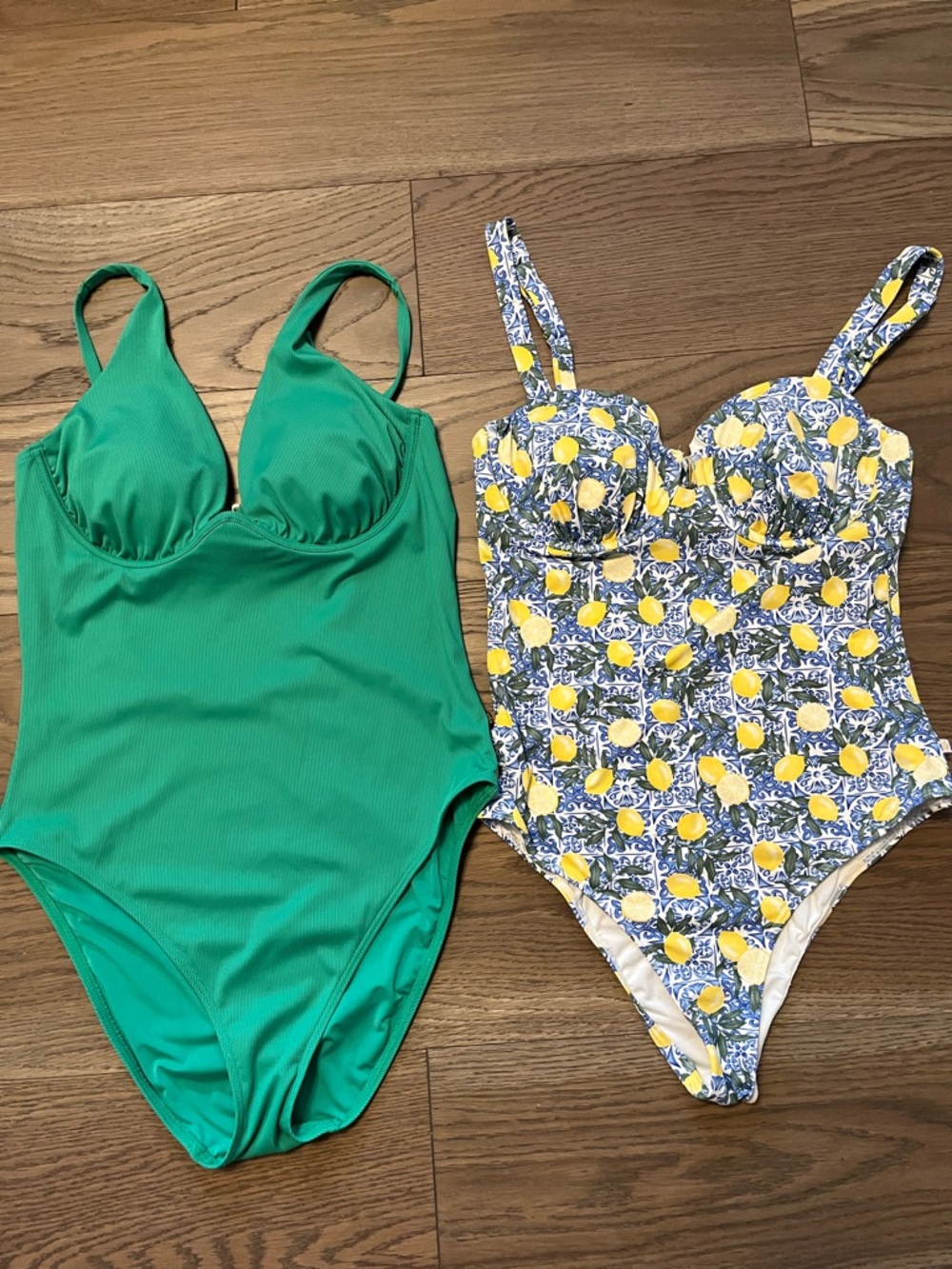 Green One-Piece & Blue Lemon Print One-Piece Swimsuits - Set of Two - Picture 2 of 2